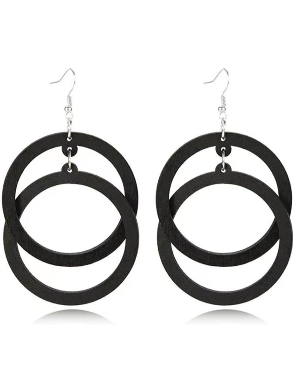 Women's Black Hollow Bohemian Unique Handmade Wooden Hoop Splicing Earrings